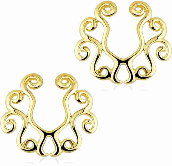 Fake Nipple Piercing Tribal Flower Silver Bendable - Image 4