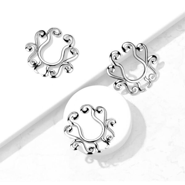 Fake Nipple Piercing Tribal Flower Silver Bendable - Image 2