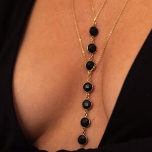 Crystal Body Chain with Black Obsidian Gemstone: A Bold Fusion of Elegance and Confidence
