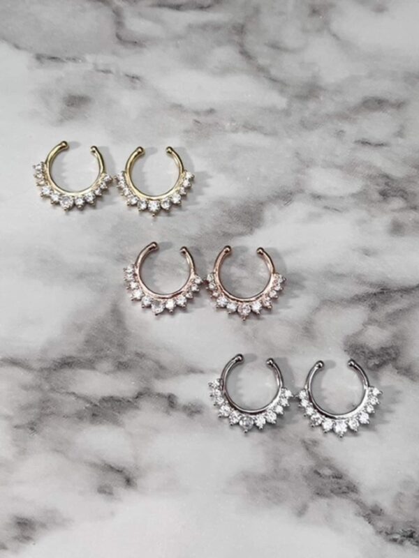 Pair Single Line with Multi Gems Fake Non-Pierced Adjustable Nipple Rings Sterling Silver - Image 3