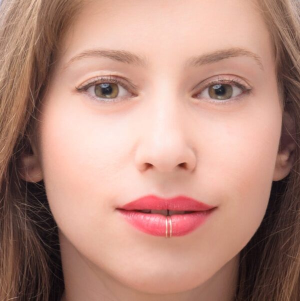 Fake Lip Ring - Faux lip ring - Double Lip Ring Clip On - Fake Lip Cuff - Fake Lip Piercing - Delicate Gold Lip Jewelry Sterling Silver - Image 2