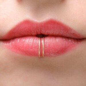 Fake Lip Ring - Faux Lip Ring - Double Lip Ring Clip-On - Fake Lip Cuff - Fake Lip Piercing - Delicate Gold Lip Jewelry Sterling Silver