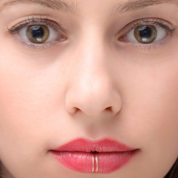 Fake Lip Ring - Faux lip ring - Double Lip Ring Clip On - Fake Lip Cuff - Fake Lip Piercing - Delicate Gold Lip Jewelry Sterling Silver - Image 3